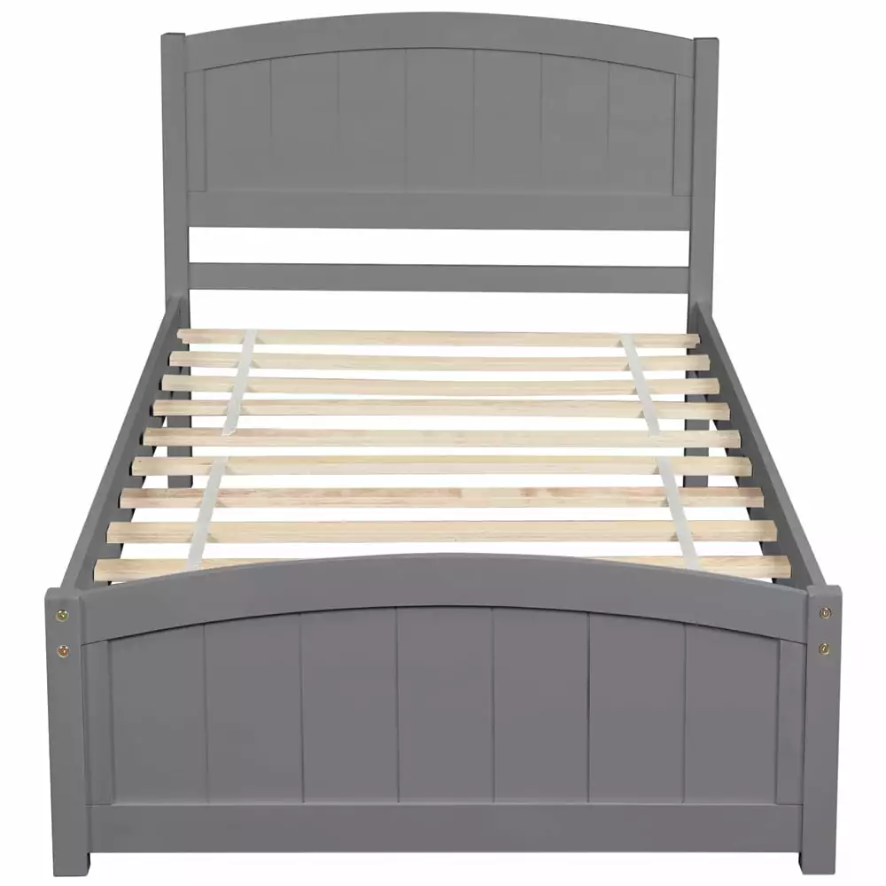 Twin Platform Bed Frame Headboard - Modern Grey Wood Bed Frame Wood Slat Support Kids Adults Teens Children Box Spring Nee...