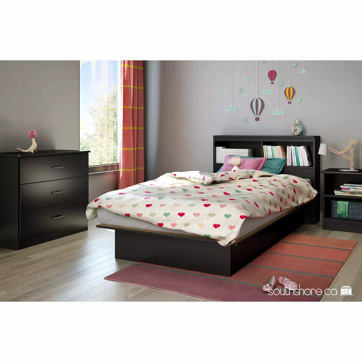 South Shore Libra Kid's Twin Platform Bed Pure Black Finish