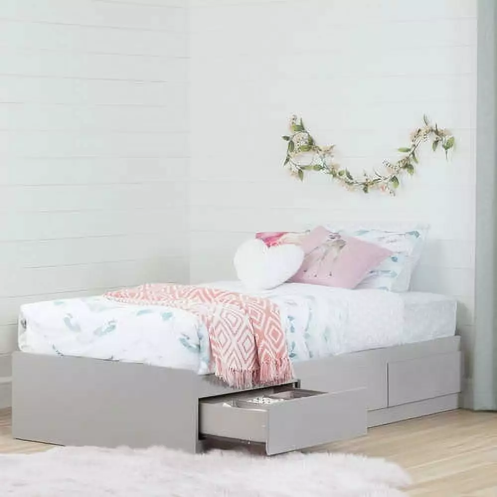 South Shore Reevo Twin Mates Bed 3 Drawers Soft Gray Kids Storage Bed Frame