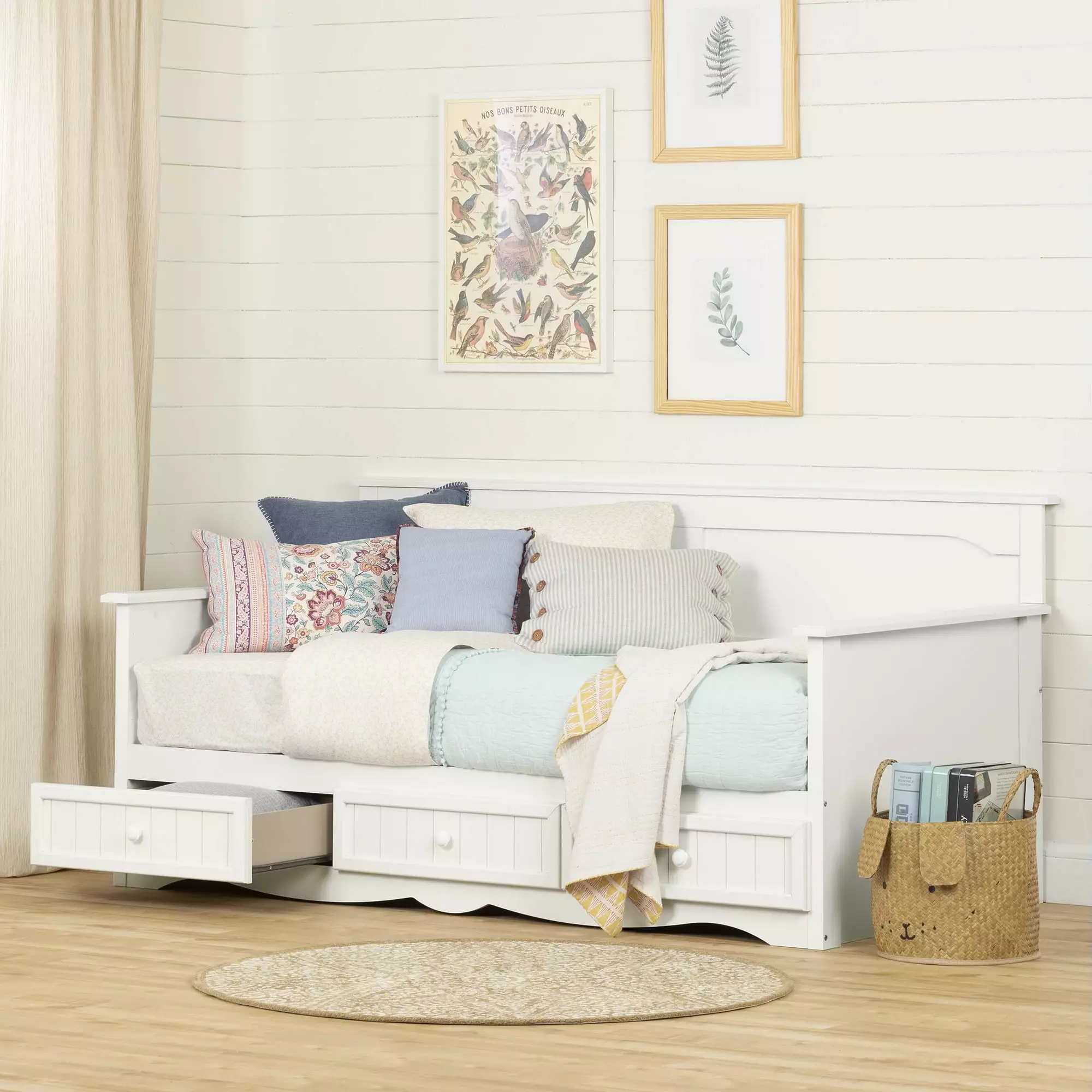 South Shore Savannah Coastal Twin Bed White Wooden Frame