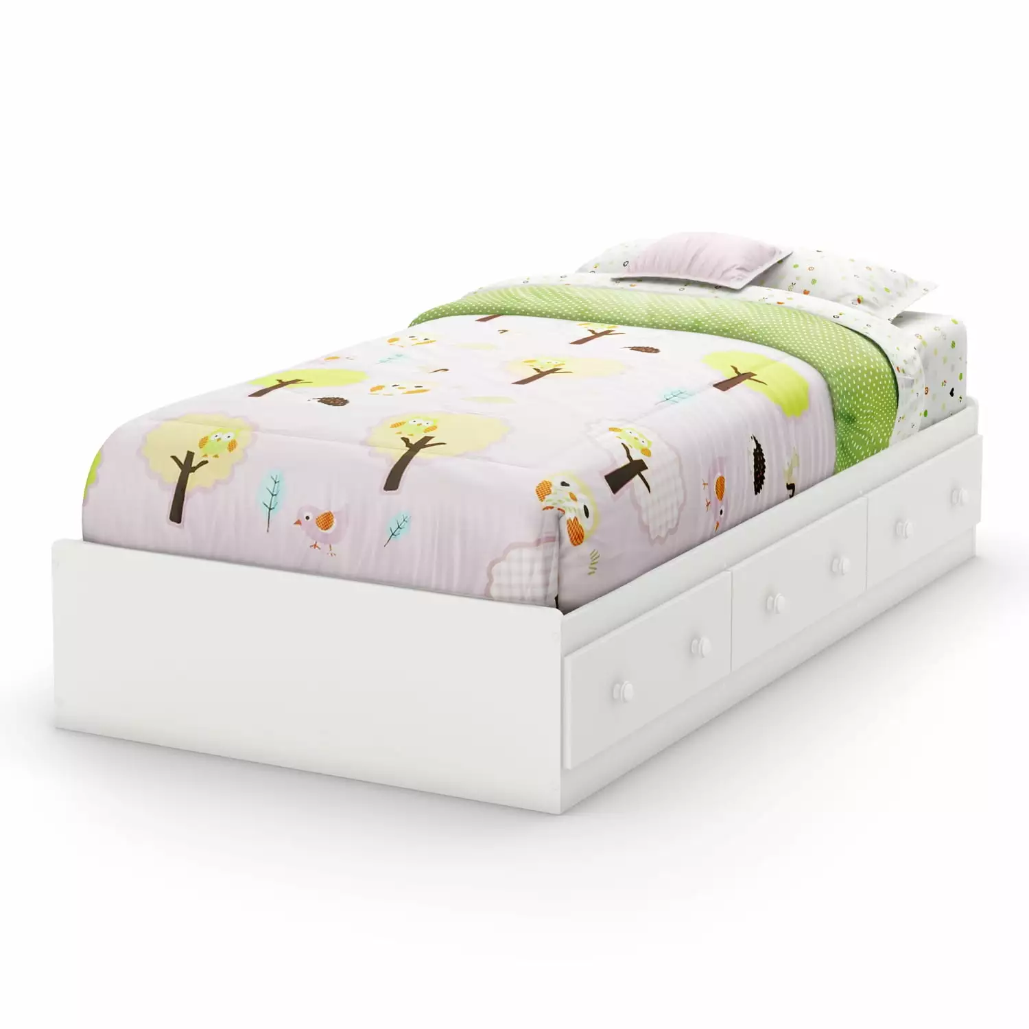 South Shore Savannah Kids Twin Mates Bed 3 Drawers Pure White
