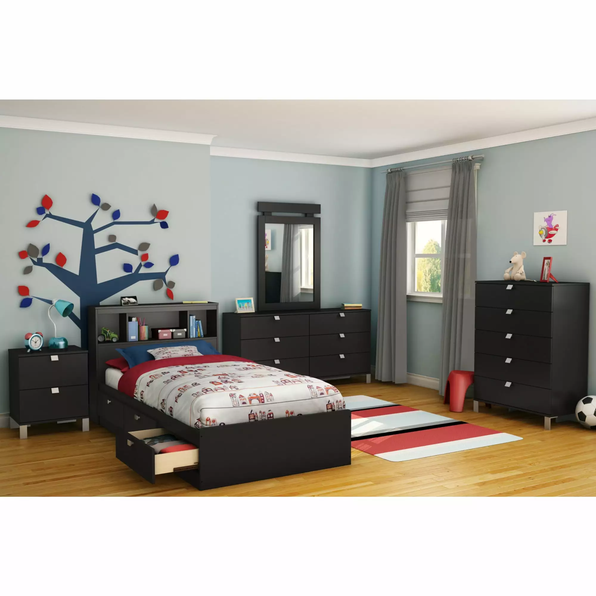 South Shore Spark Contemporary Twin Bed Black Finish