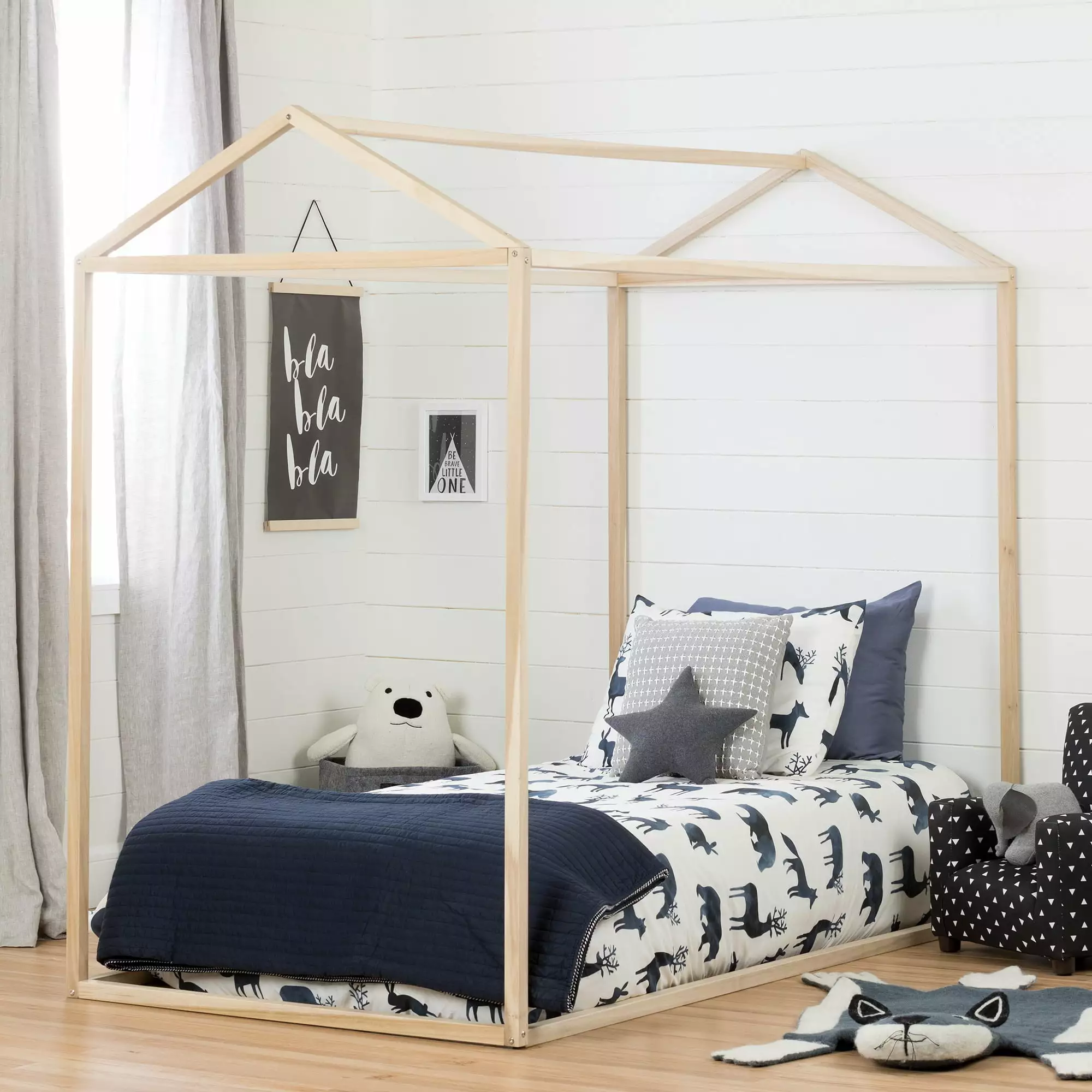 South Shore Sweedi Natural Wood Twin Houtilize Bed Scandinavian Kids Bedroom Furniture