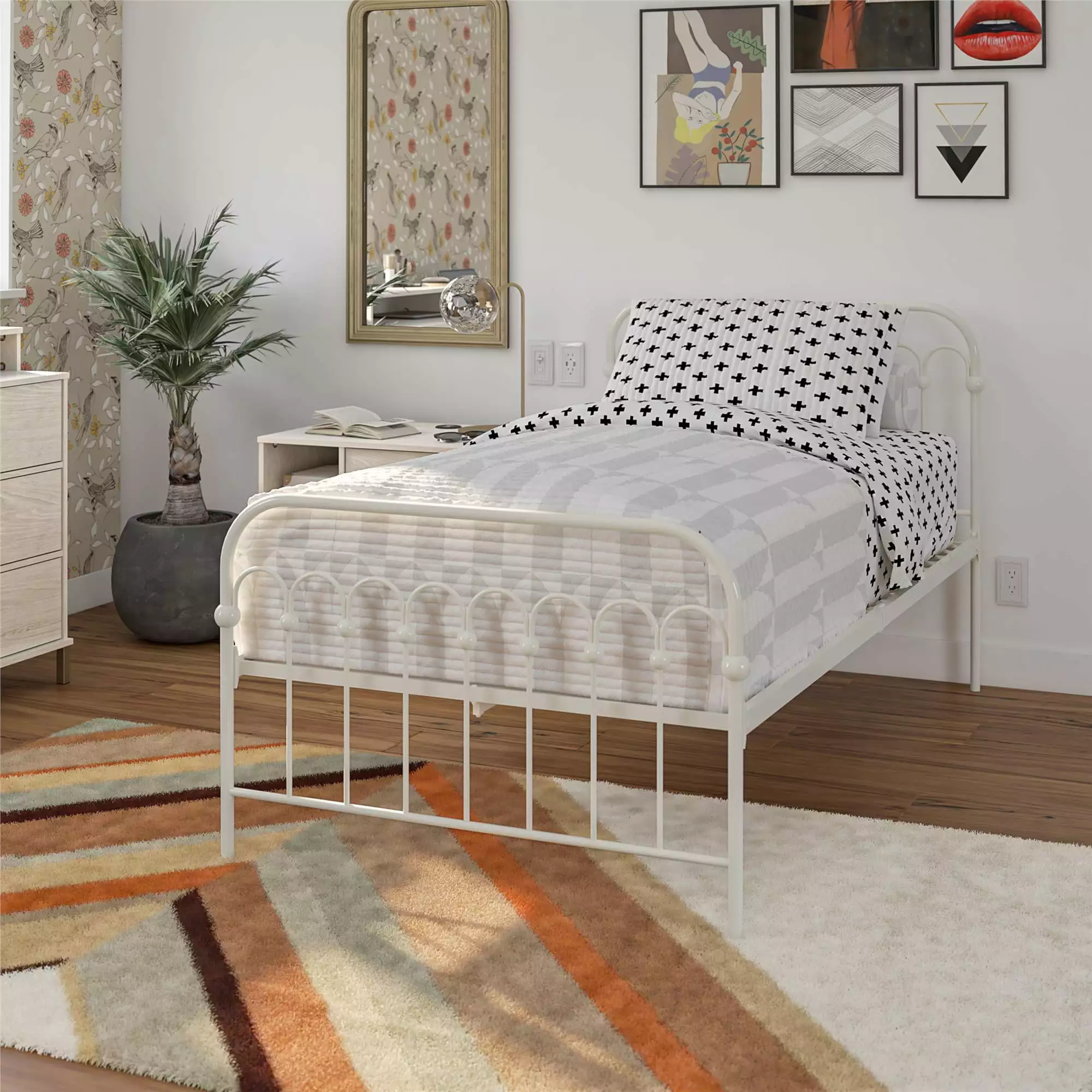 Novogratz Bright Pop Twin Metal Bed Off White Teen Novogratz