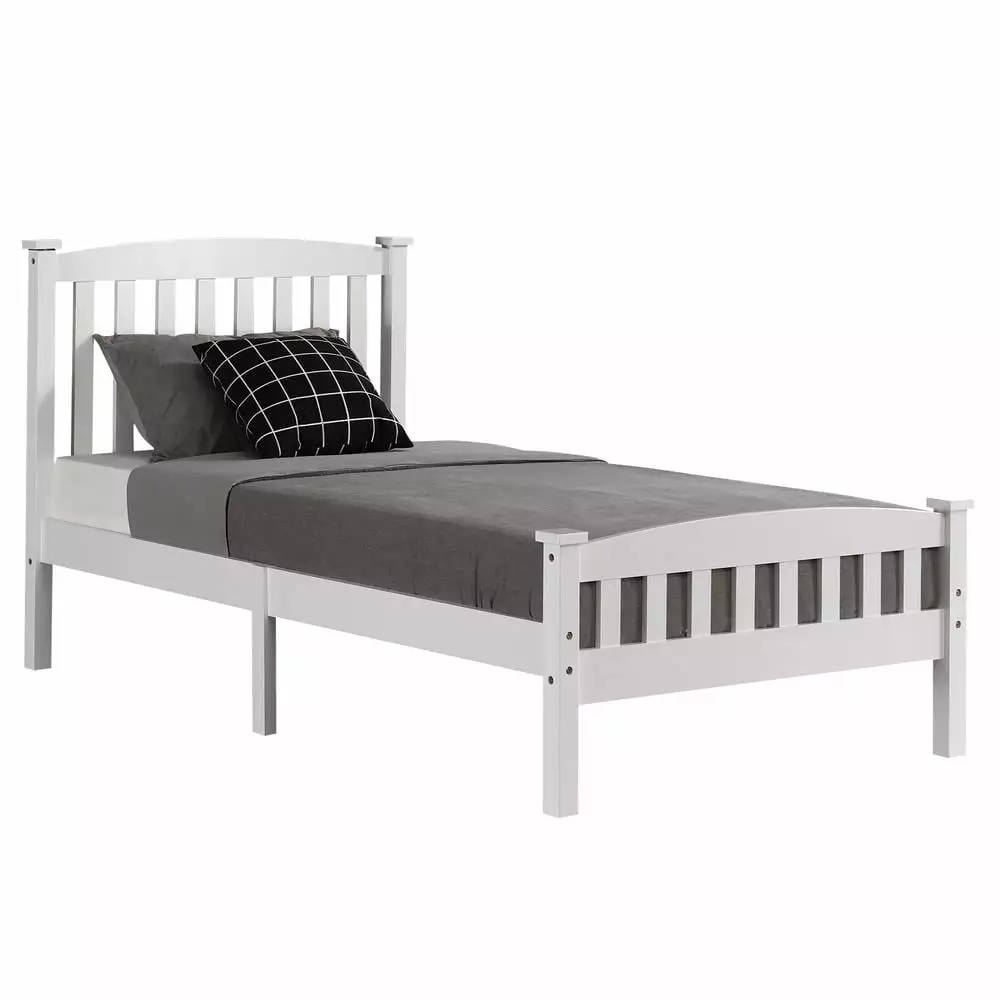 UBesGoo Twin Bed Frame Upgrade Pine Wood Bed Frame Headboard Modern Kids Bed Furniture White