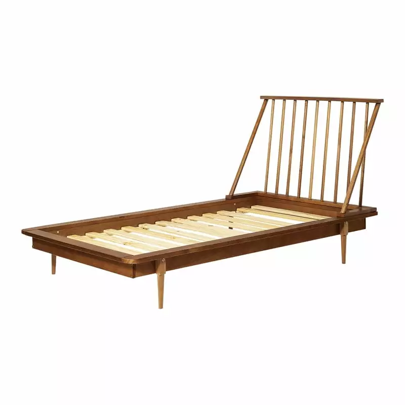 Twin Mid Century Solid Wood Spindle Bed Caramel Finish Walker Edison