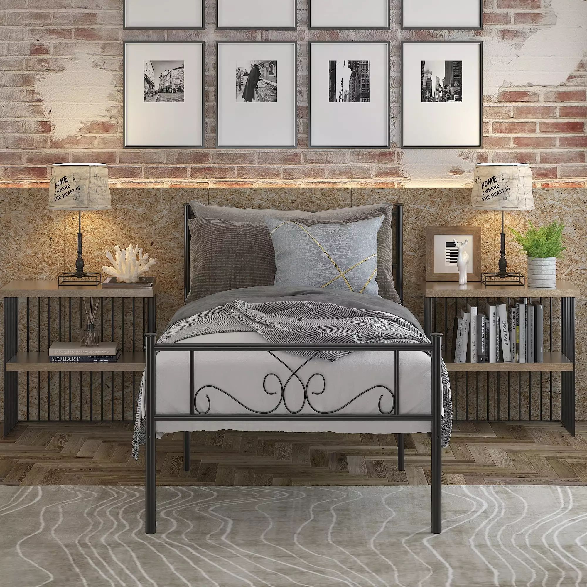 Yoneston Twin Size Metal Platform Bed Frame Headboard 12.7 Inch Kids Teens Adults Black