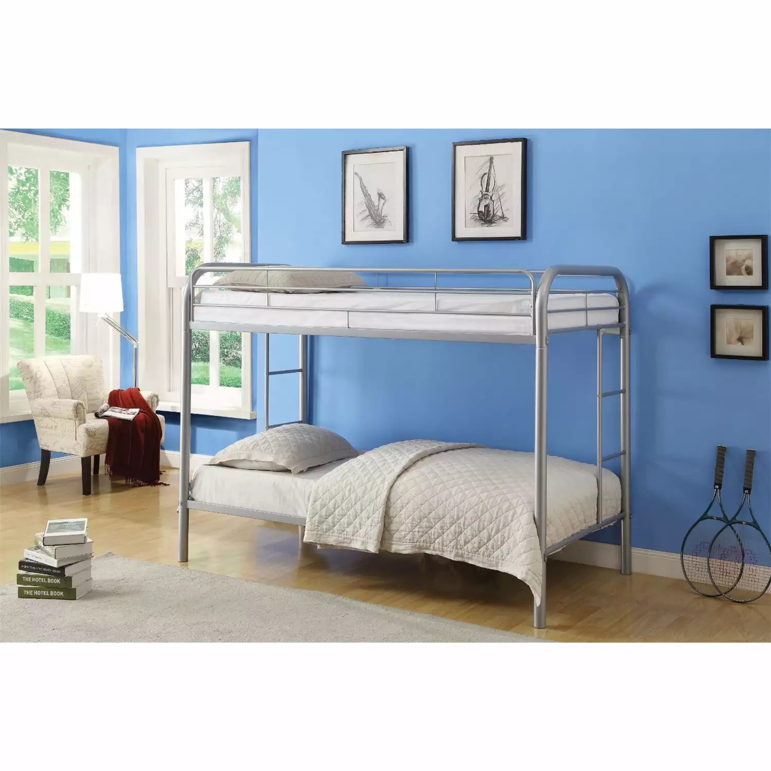 Benzara Thomas Twin/Twin Bunk Bed White Silver Finish - Sturdy and Stylish Acme Furniture