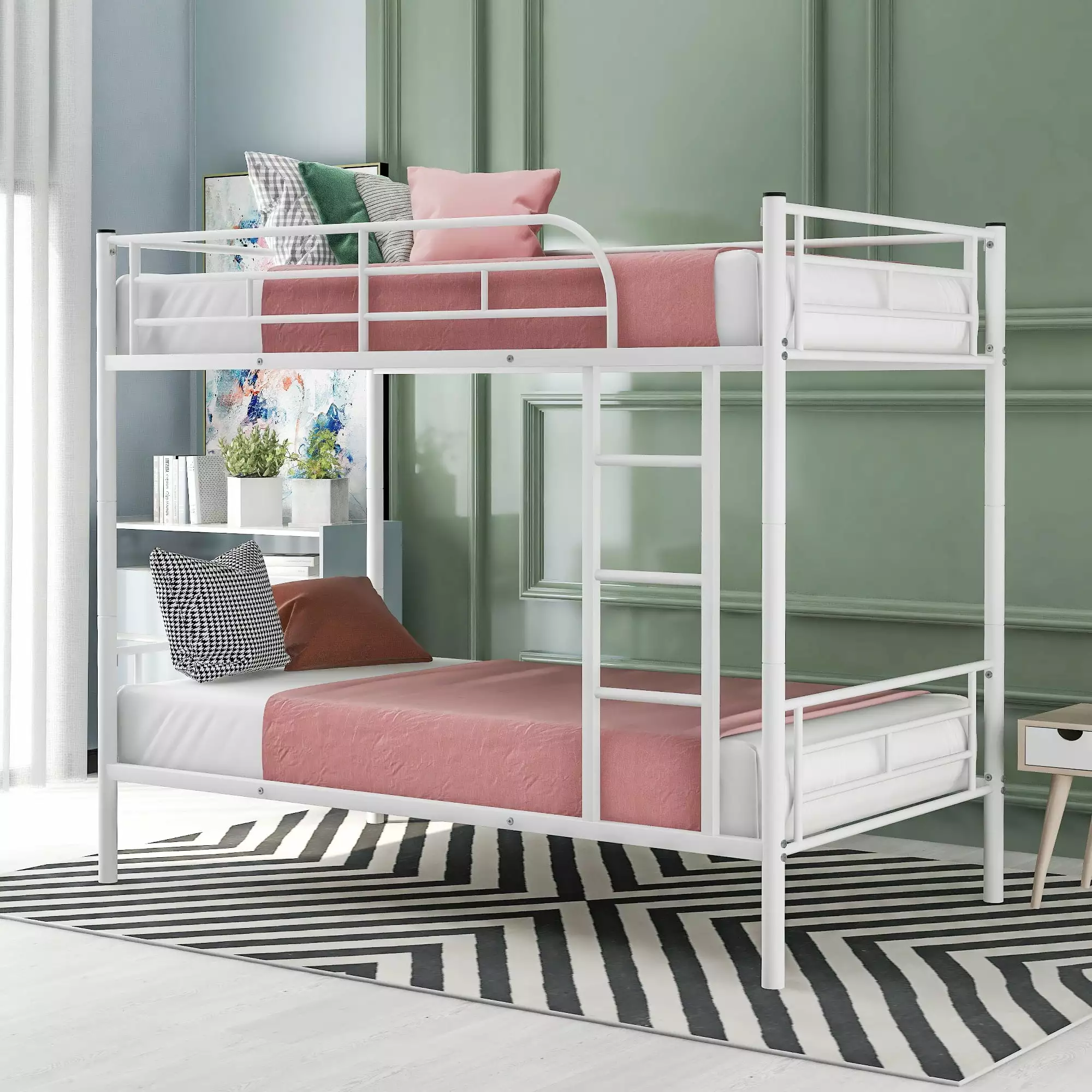 DreamBuck Bunk Bed Twin over Twin Kids Toddlers Metal Bunk Bed Guard Rail Convertible to 2 Separated Beds