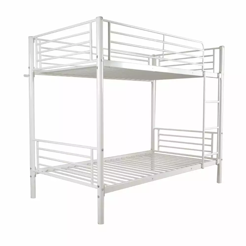GoDecor Twin Metal Bunk Beds Frame Ladder Bedroom Dorm Kids Adults White