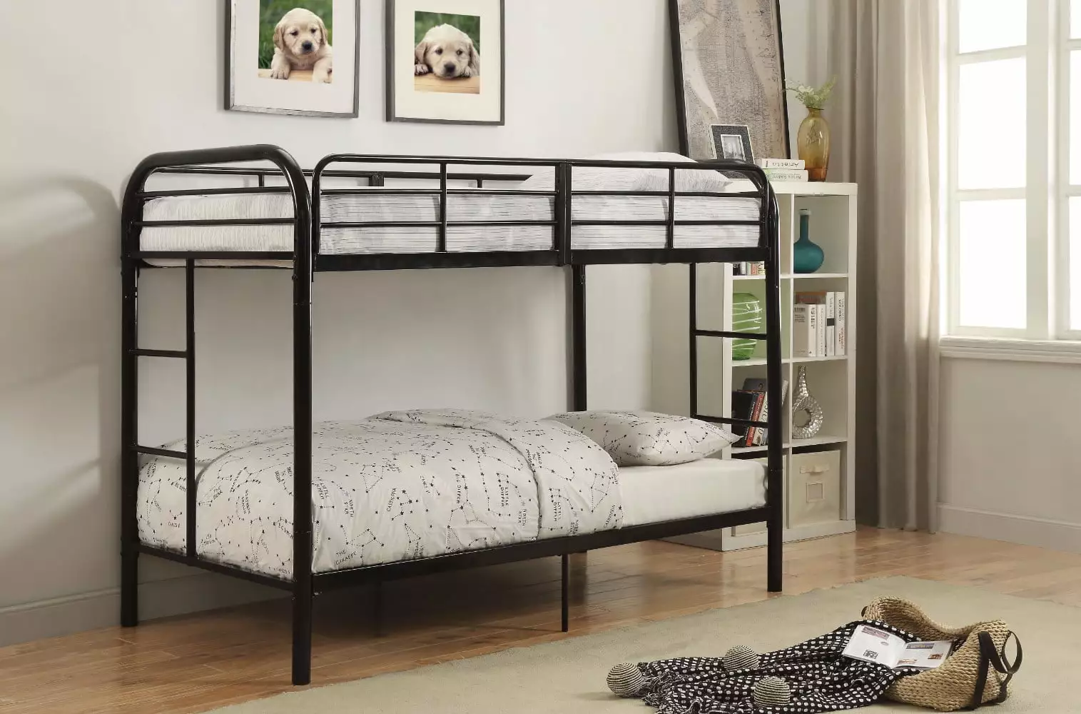 Twin/Twin Bunk Bed Black - Sleek and Space-Saving HomeRoots