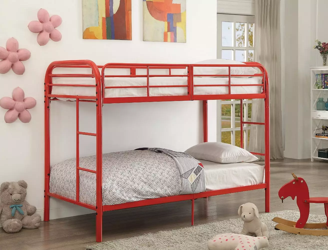 Twin/Twin Bunk Bed Red - Vibrant and Functional HomeRoots