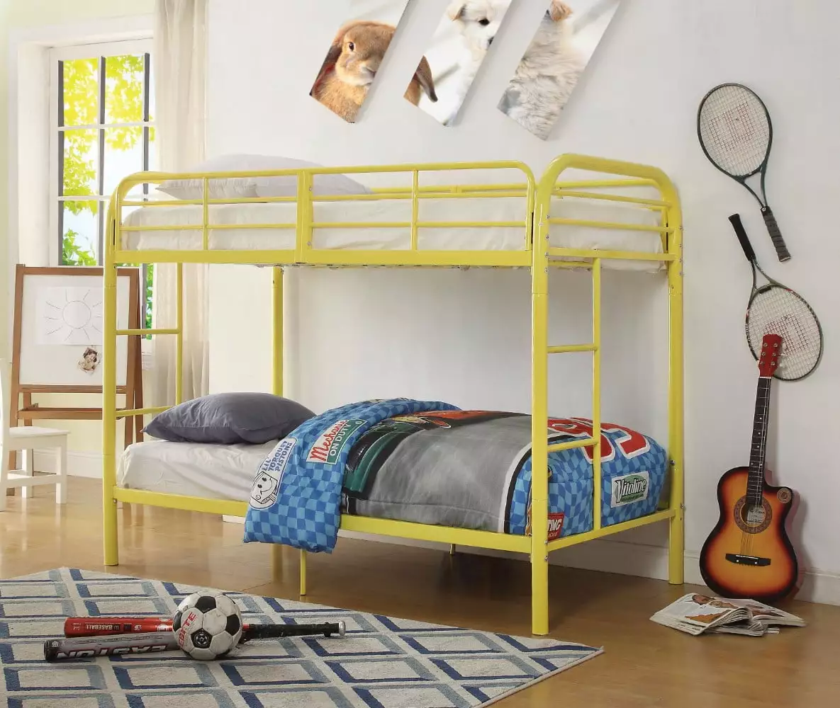 Twin/Twin Bunk Bed Yellow - Bright and Space-Saving HomeRoots