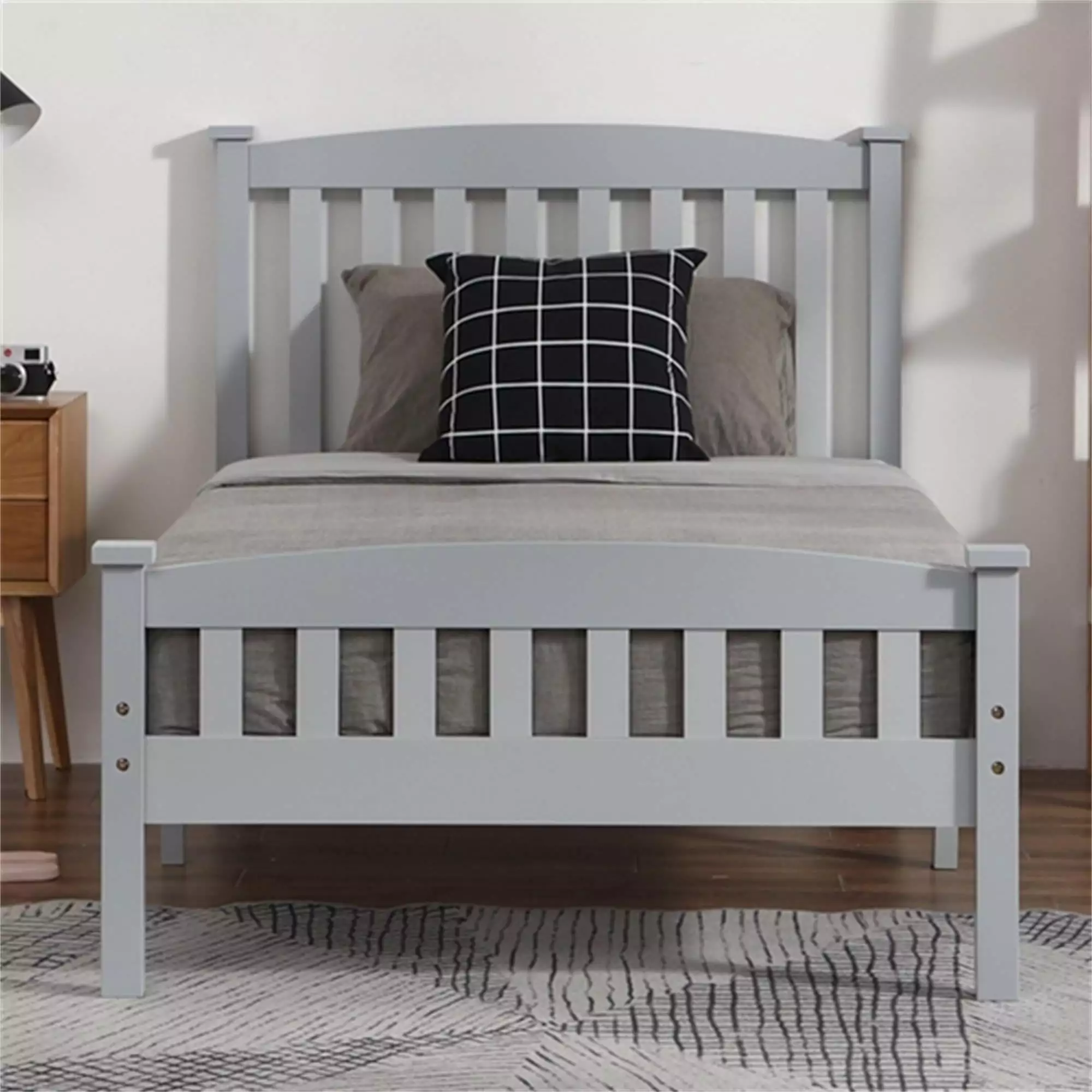 Kepooman Twin Bunk Bed Headboard Modern Bunk Bed Frame Kids Adults Gray