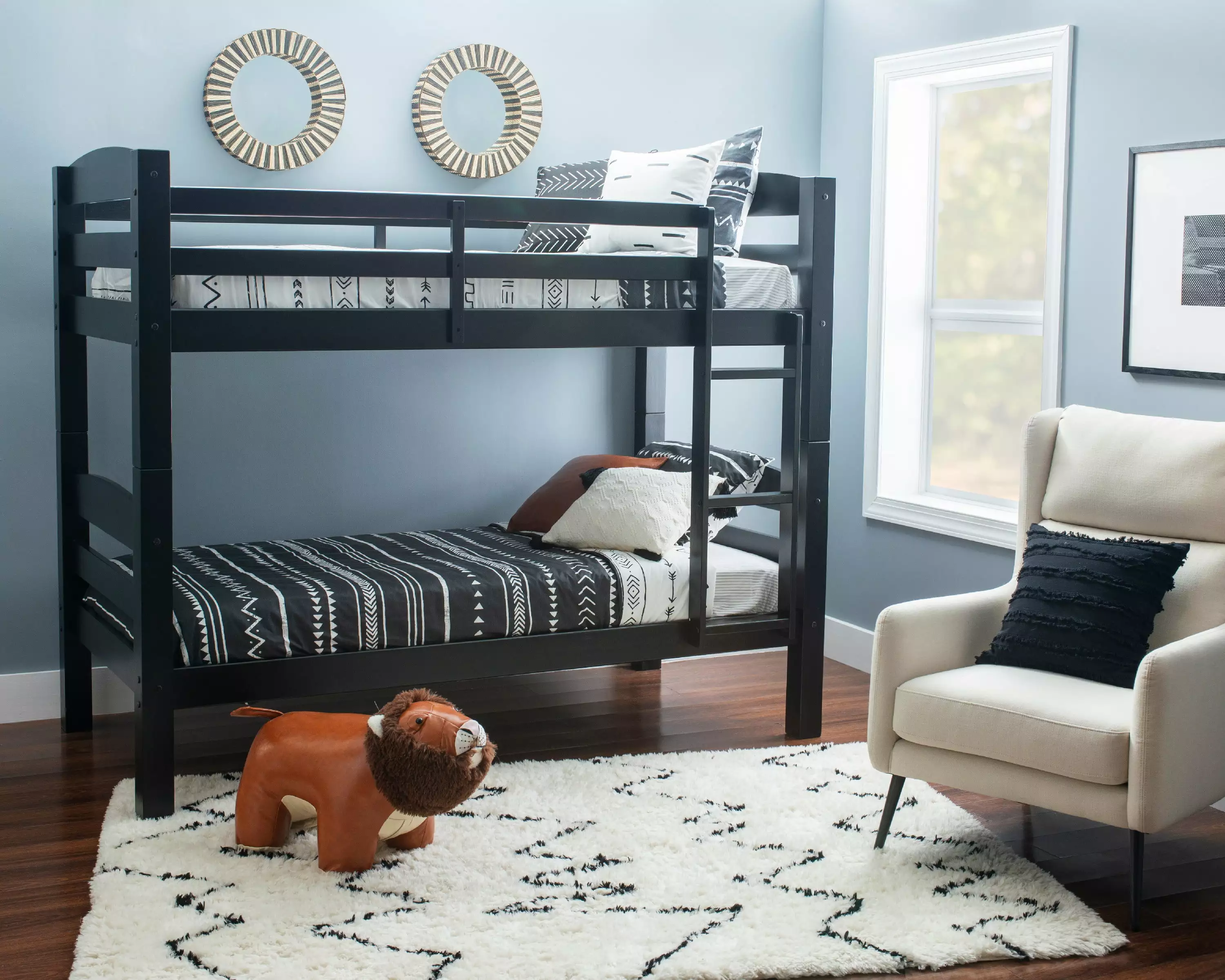 Levi Twin Over Twin Bunk Bed Built- Ladder - Space Saving Black Metal Frame Powell
