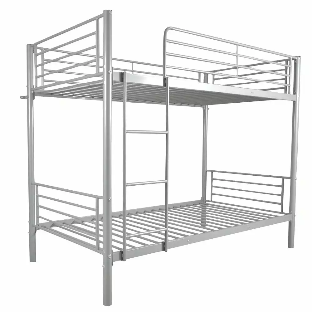 Twin over Twin Metal Bunk Bed Ladder and Safety Guardrails Kids Boys Girls Bedroom Gray Triple Tree