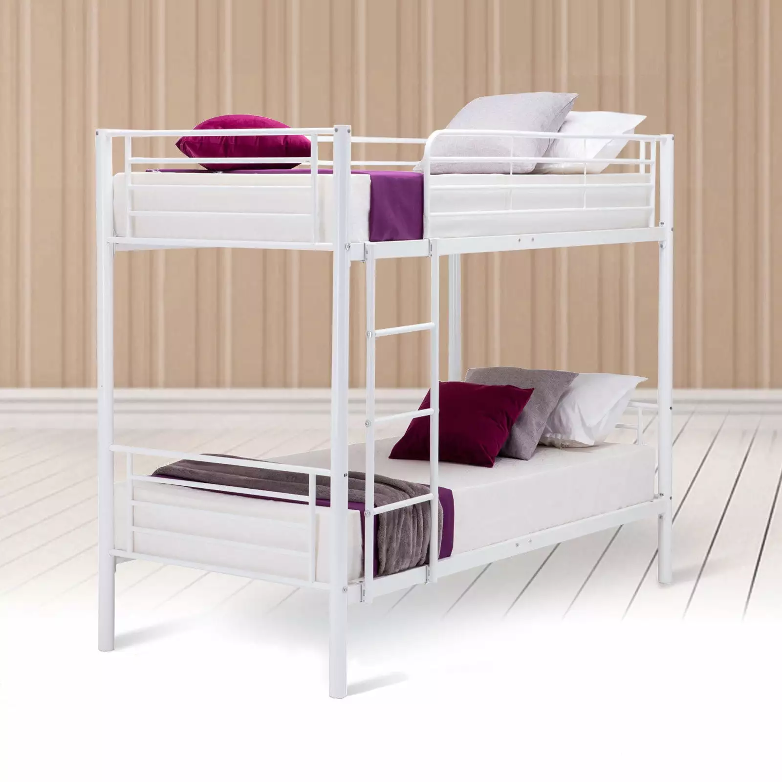 Zimtown Metal Bunk Bed Twin-Over-Twin White Kids and Teens
