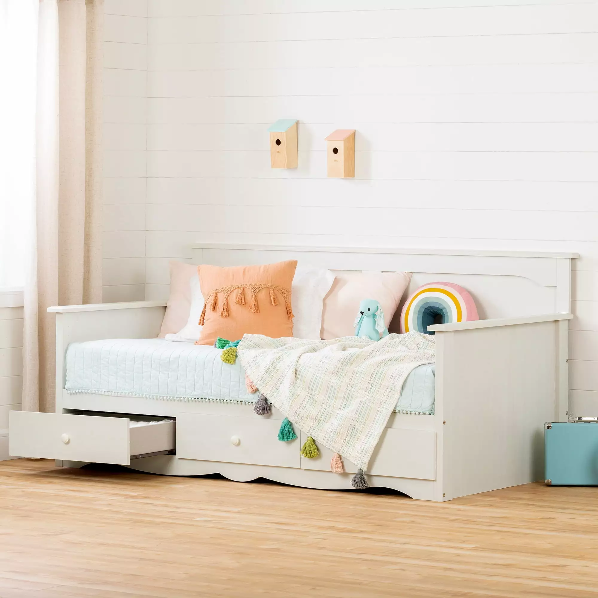 South Shore Summer Breeze Twin Daybed Storage White Wash 39 Inch