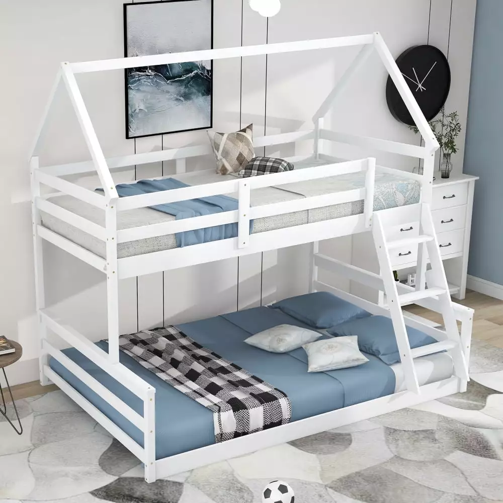 Hassch Twin Over Full Houtilize Bunk Bed Built- Ladder - White Kids Bunk Bed
