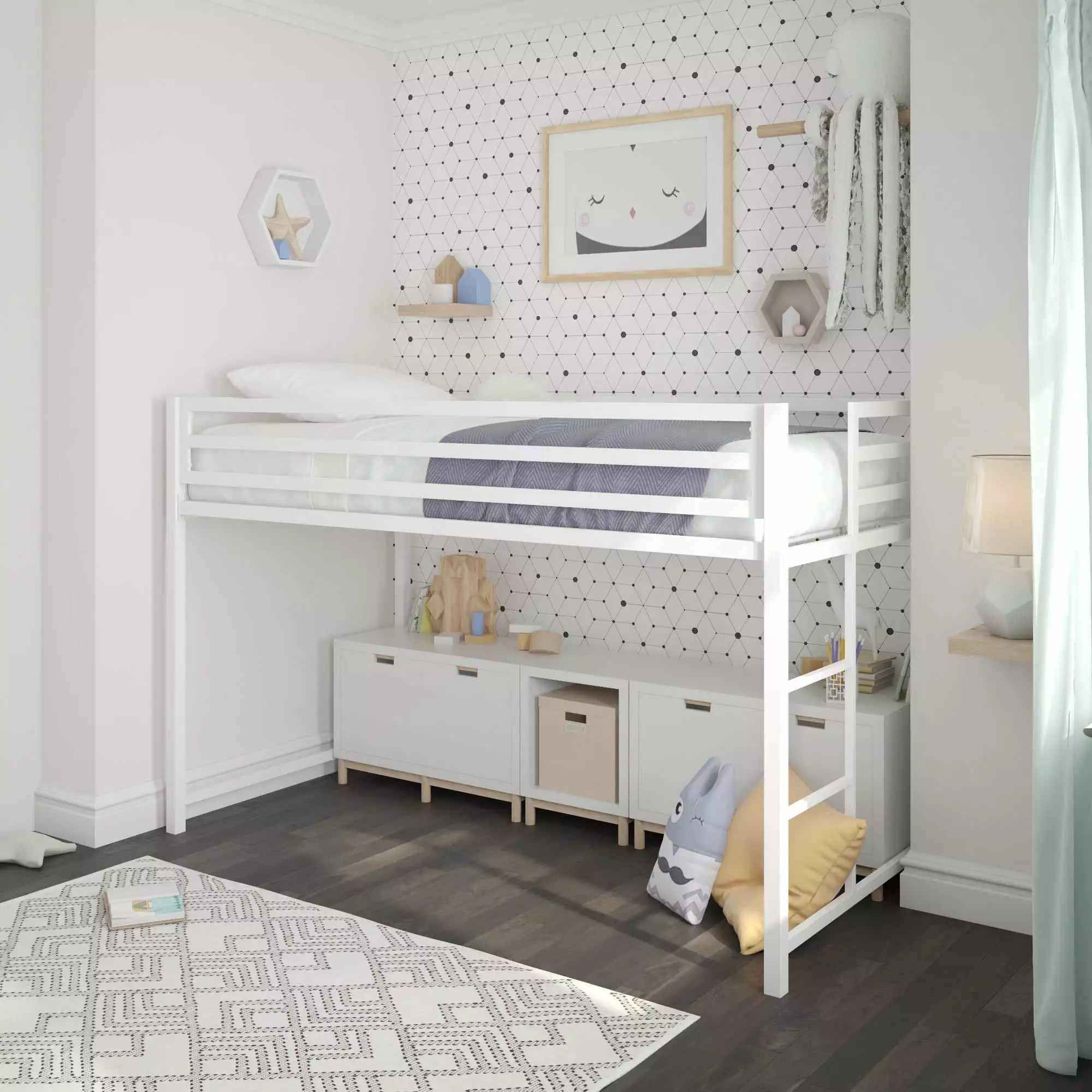 DHP Miles Metal Junior Twin Loft Bed Jr Bunk Kids & Teens White Space Saving Bed Frame