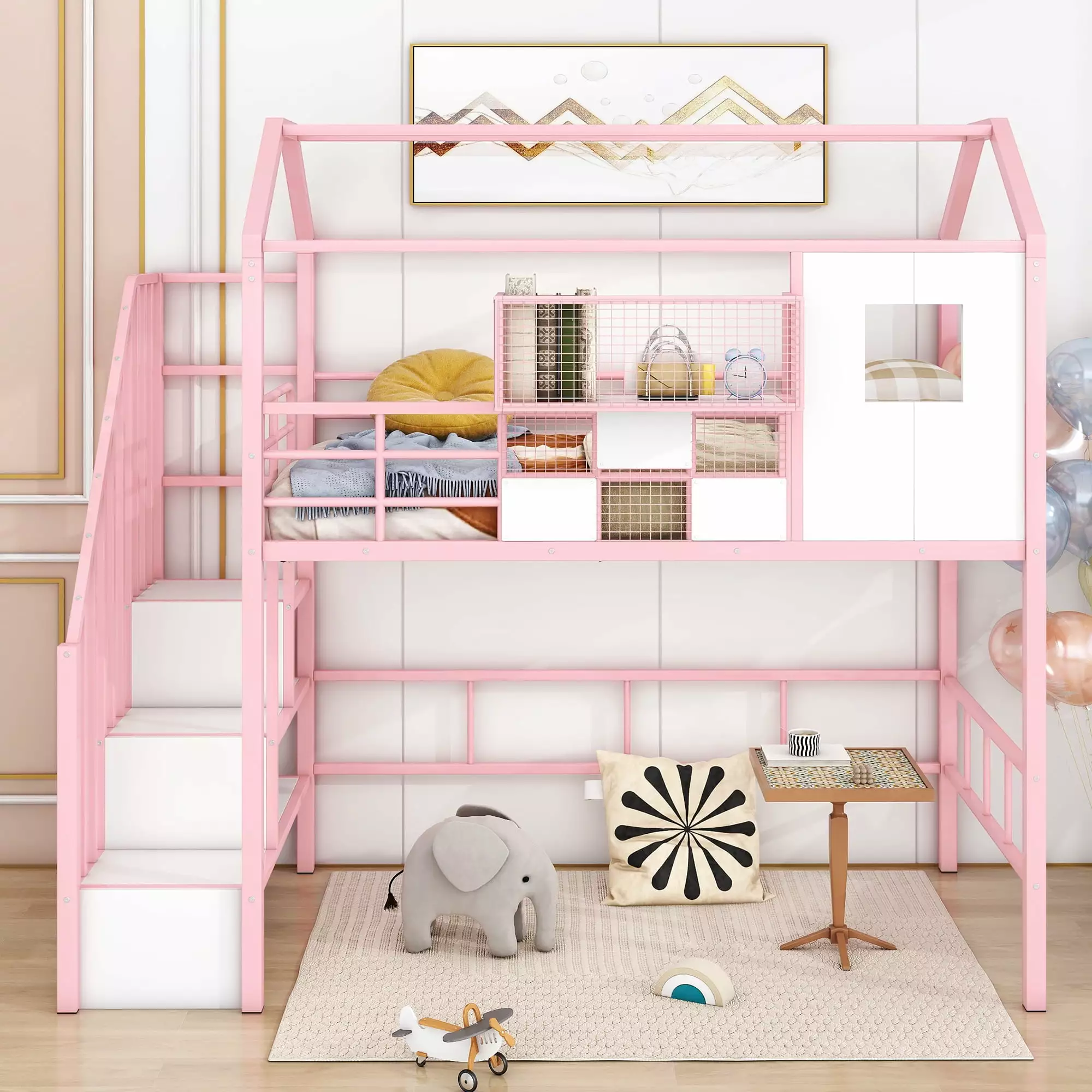 Euroco Pink Twin Loft Bed Cabinet Kids