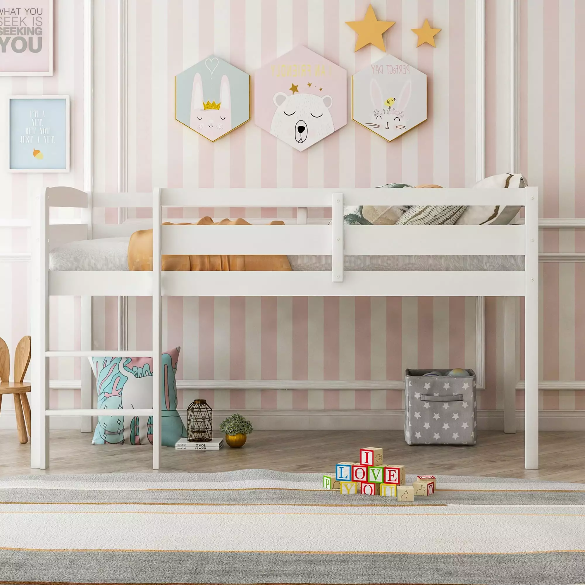 Twin Wood Loft Bed Low Loft Beds Ladder Rhomtree