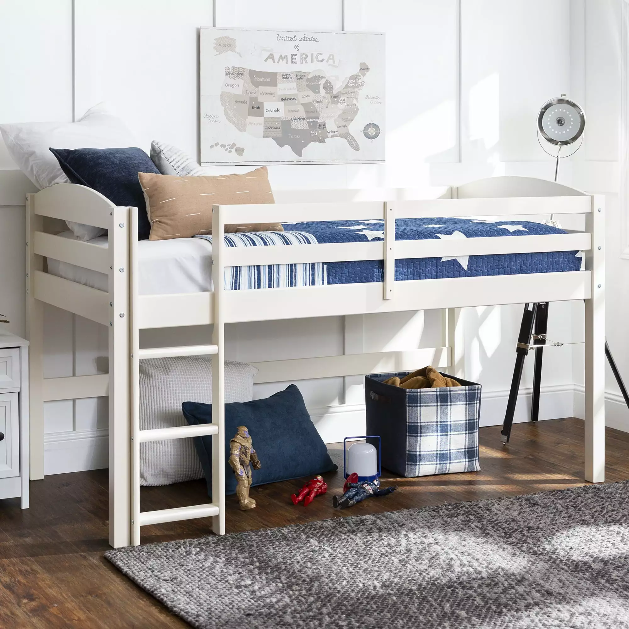 Walker Edison Solid Wood Junior Twin Low Loft Bed White