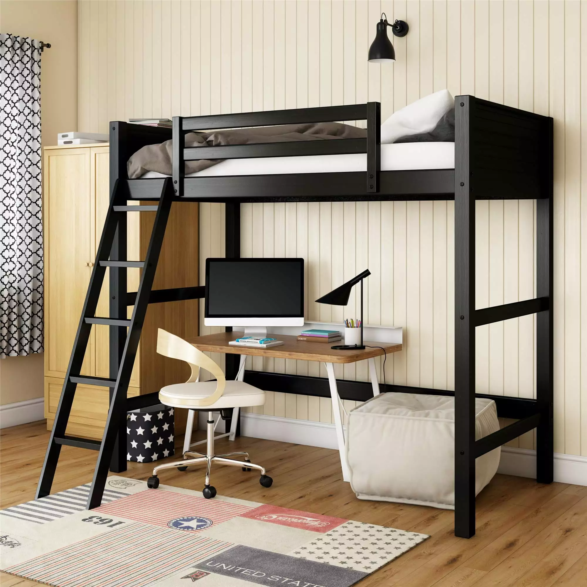 Your Zone Kiarah Twin Loft Bed Ladder Black Finish