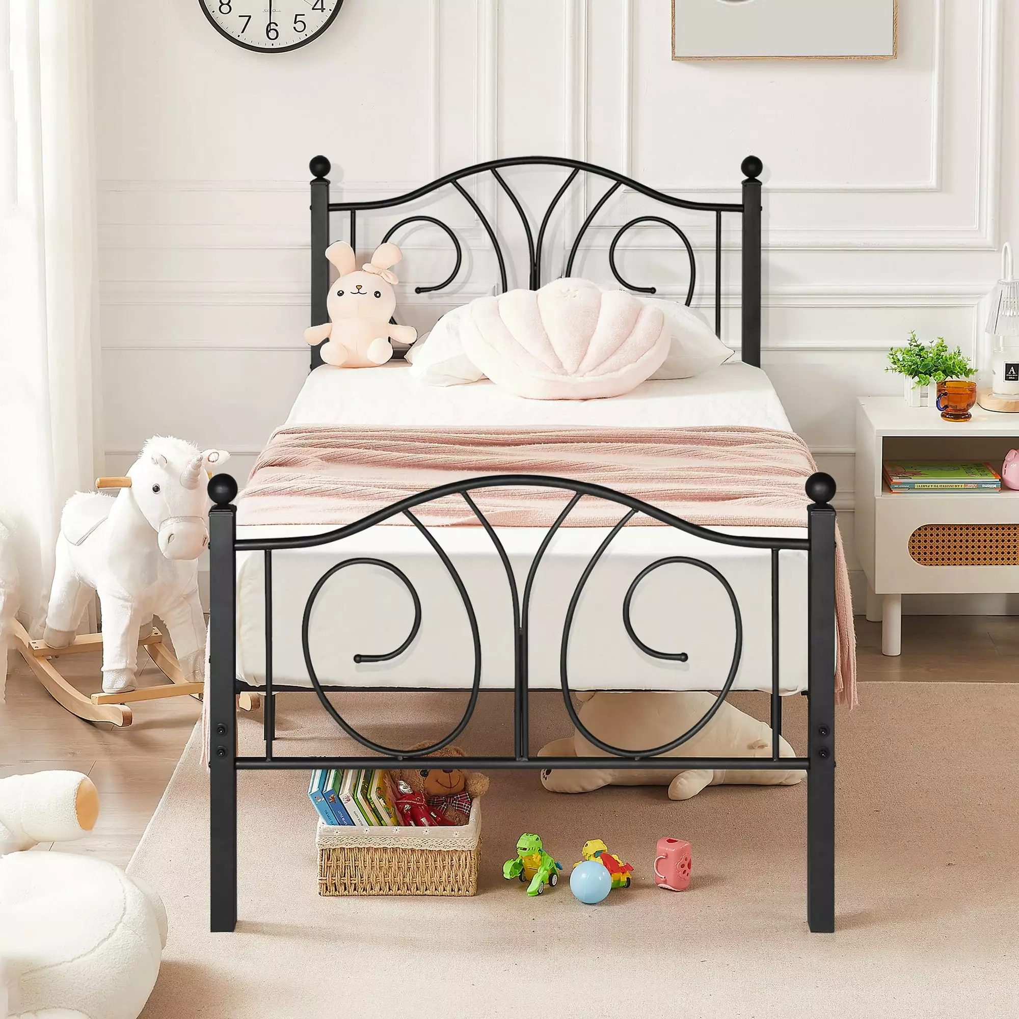 VECELO Twin Metal Bed Frame Headboard and Footboard Heavy Duty Platform Bed Black
