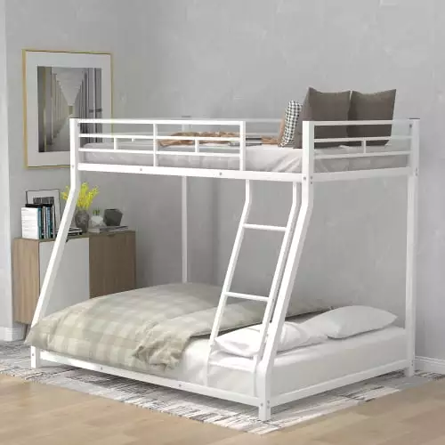Twin over Full Bunk Beds Heavy Duty Metal Bed Frame Protectty Rail and Ladder Dormitory Bedroom Boys Girls Adults No Box S...