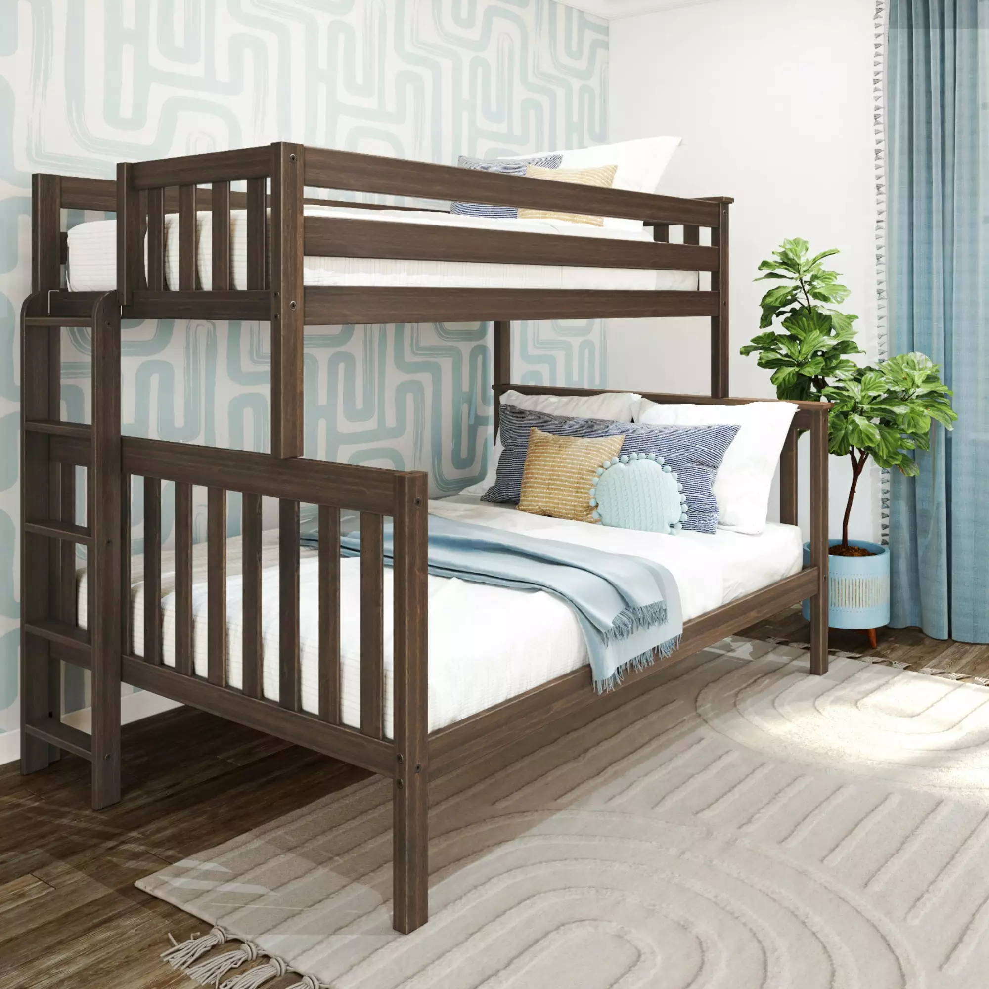 Max & Lily Twin Over Full Bunk Bed Ladder Kids Walnut Finish