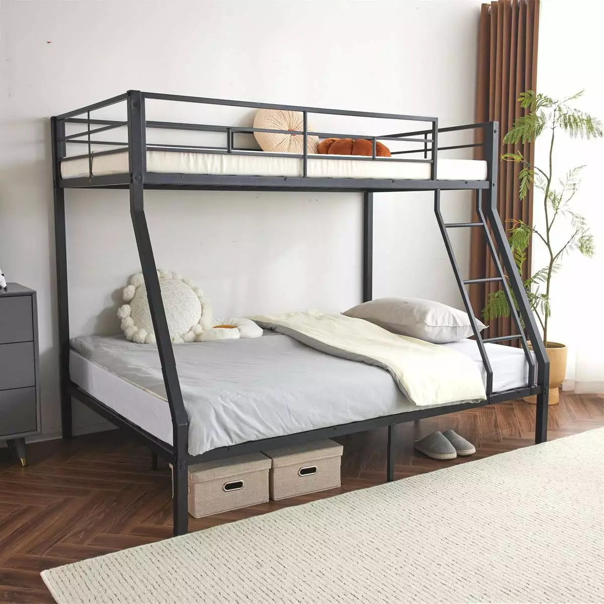 Zimtown Twin Over Full Bunk Bed Heavy-duty Metal Bunk Beds Dorm Room Bed Frame Space-saving Twin Bed Frame Kids Black