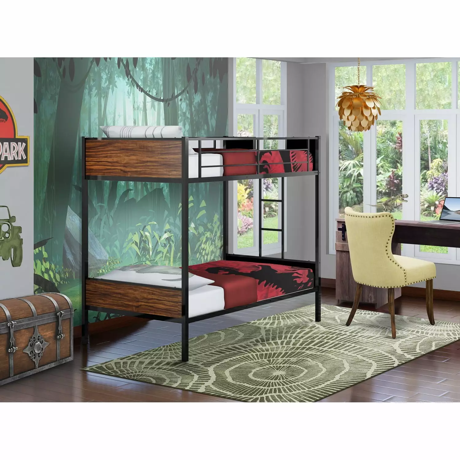 East West Furniture Lynfield 41 Metal Twin Bunk Bed Powder Coated Black Sturdy Frame Kids Teens