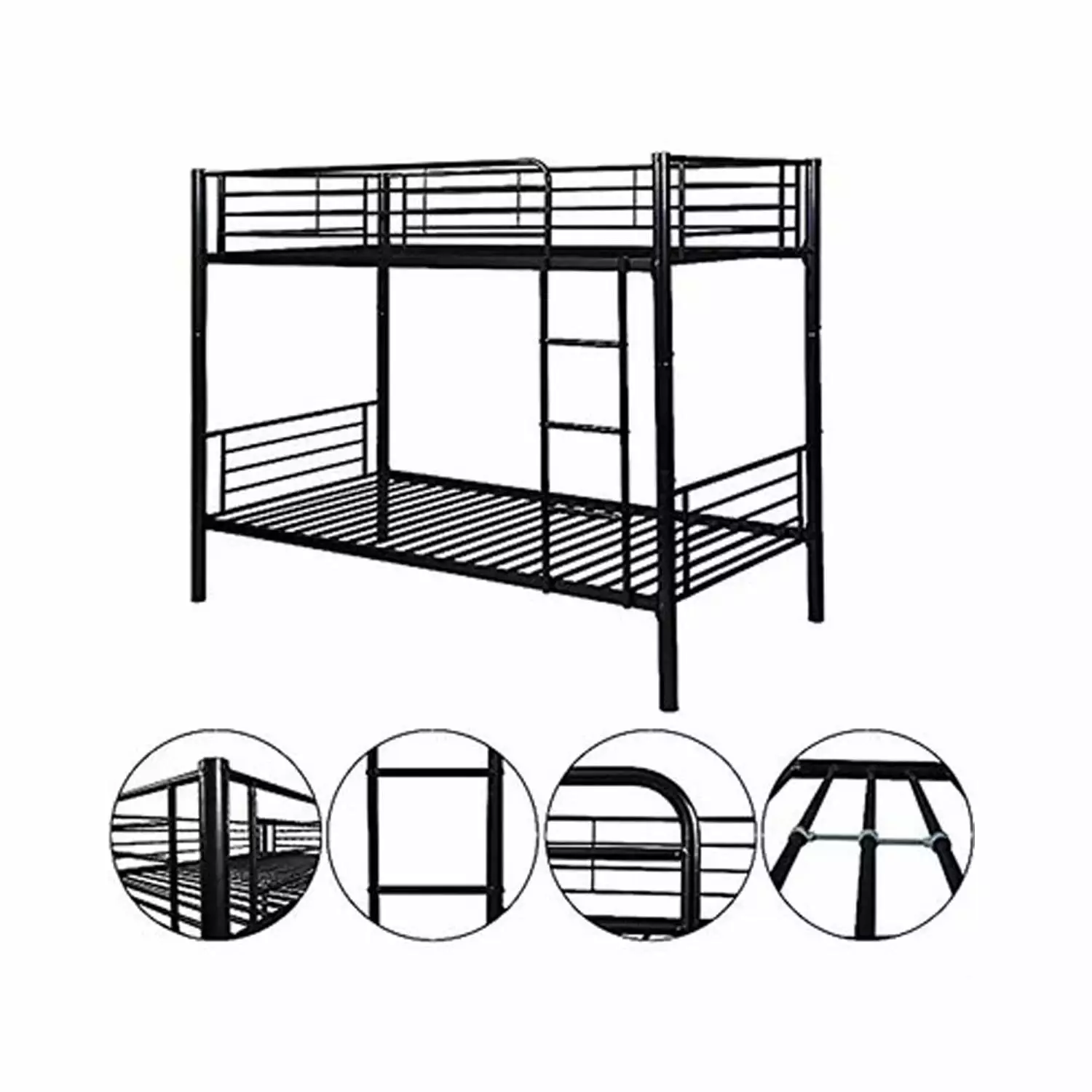 Ktaxon Twin Over Twin Metal Bunk Bed - Black Heavy Duty Loft Bed Children