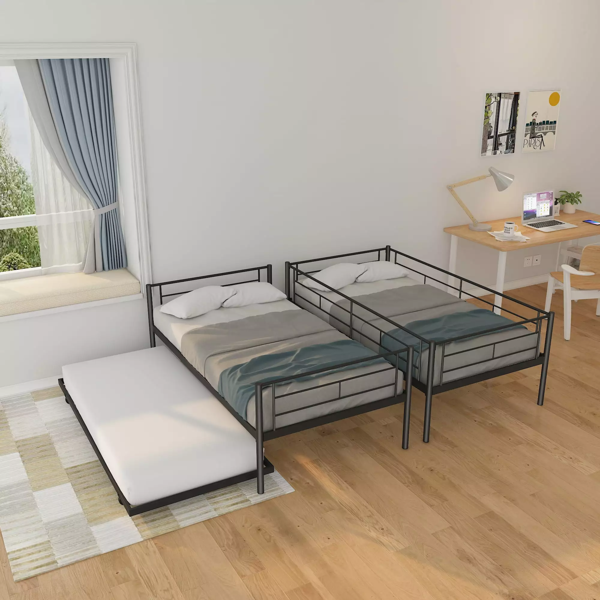 SEGMART 2024 Upgraded 400lbs Heavy-Duty Twin-Over-Twin Loft Bed Trundle Kids Adults Black SS1376