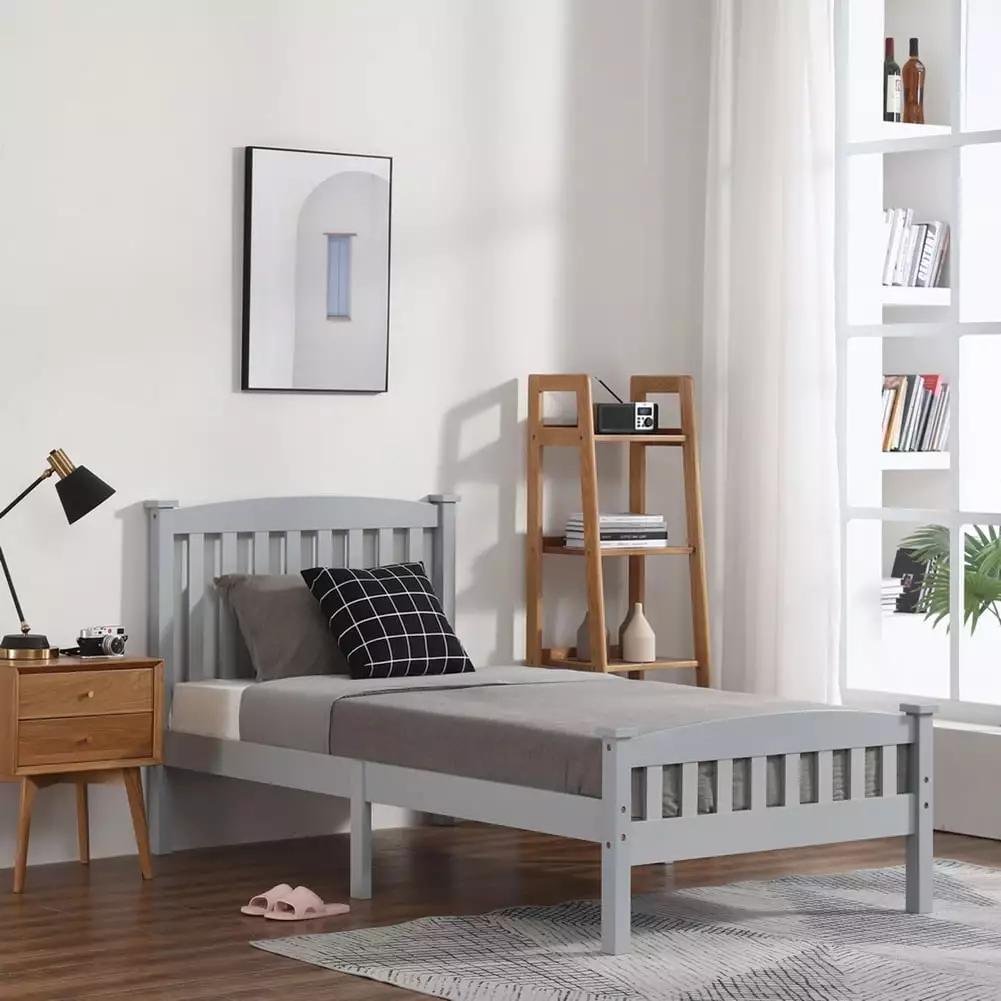 YYAo Bunk Bed Twin over Twin Headboard Kids Adults Gray Twin Bed Frame