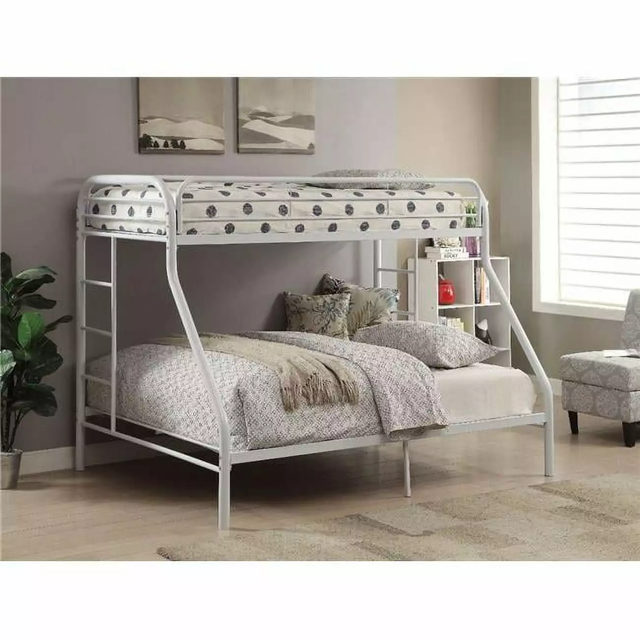 Benzara BM155329 Twin Queen Bunk Bed Extra Large White Kids Teens Space Saving Bedroom Furniture ACME