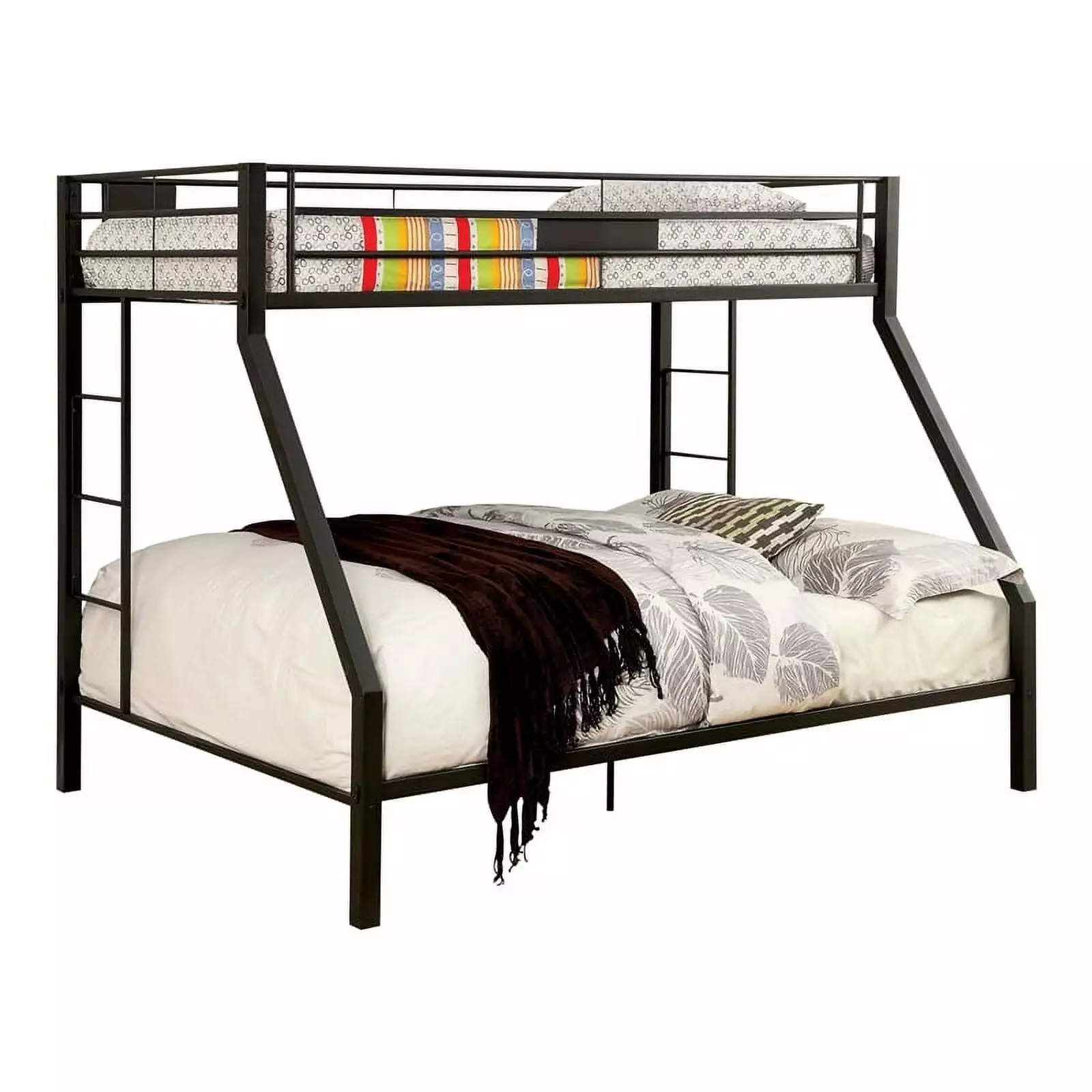 Furniture America Rivell Metal Twin over Queen Bunk Bed Black