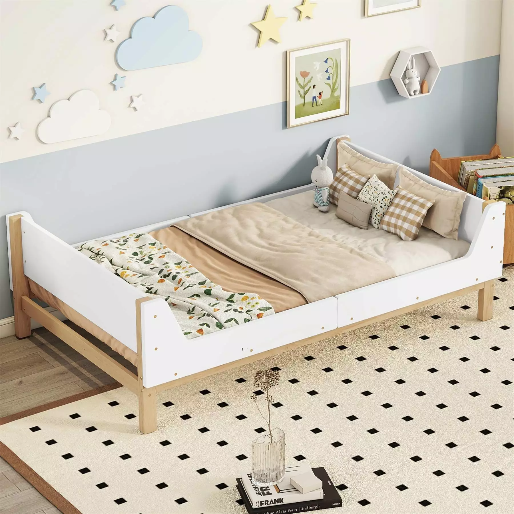 Twin Size Bed Frame Wood Platform Bed Headboard and Footboard Strong Wooden Slats Twin Bed Frames Kids and Adults Modern B...
