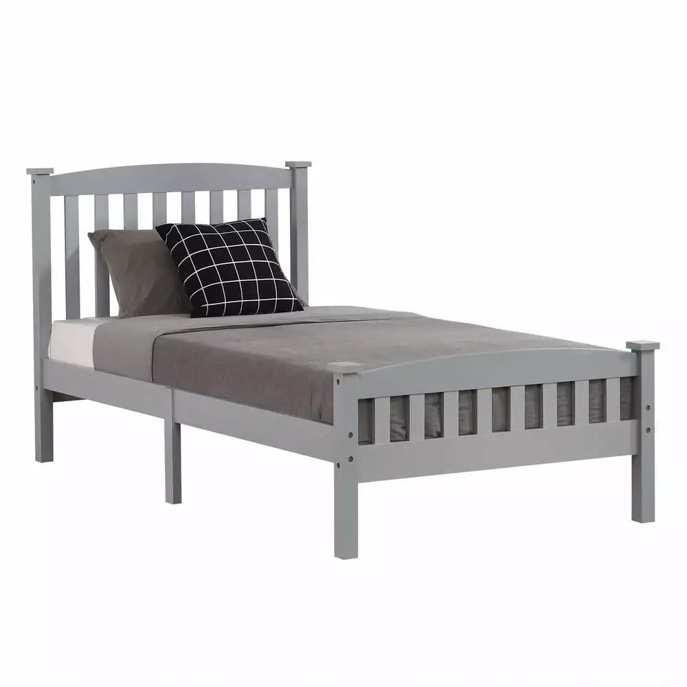 iTopRoad Twin Size Platform Bed Frame Wood Headboard and Footboard Gray