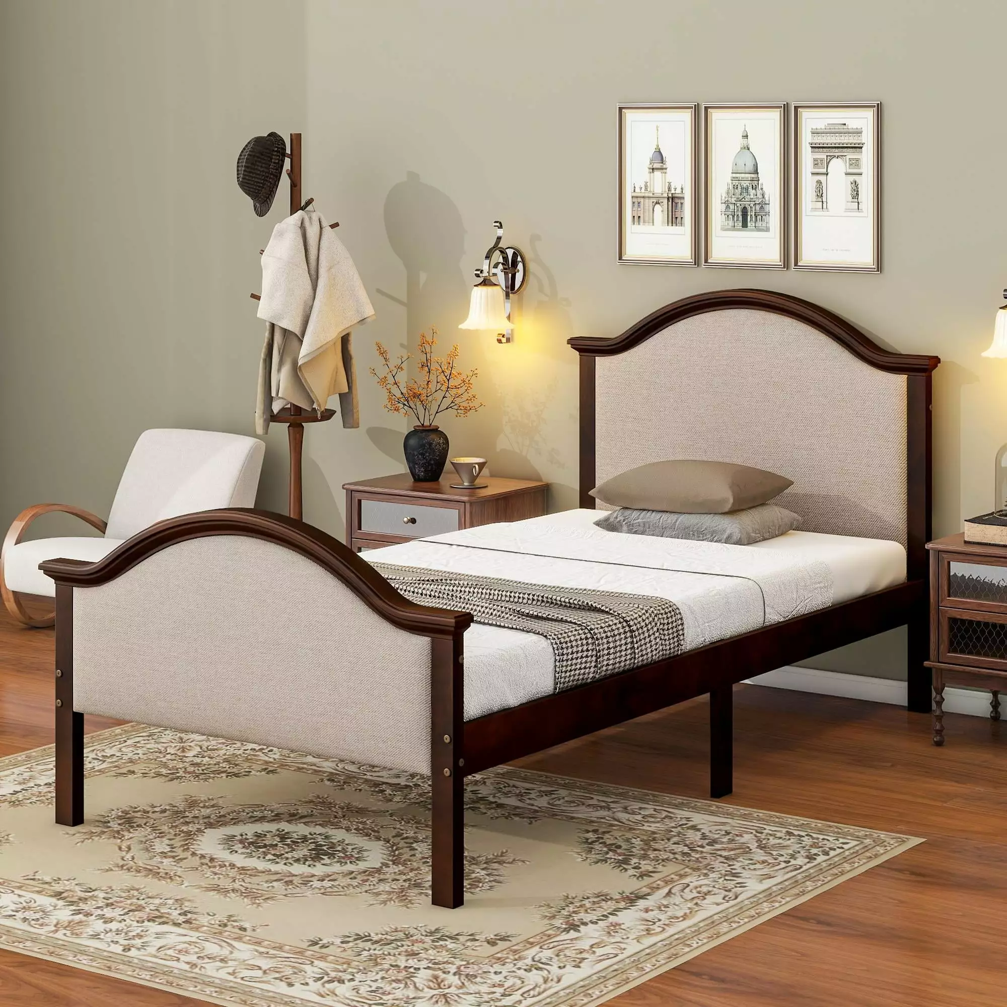 Legahome Twin Size Bed Frame Upholstered Headboard and Footboard, Wood Platform Bed Kids Boys Girls, No Box Spring Needed,...