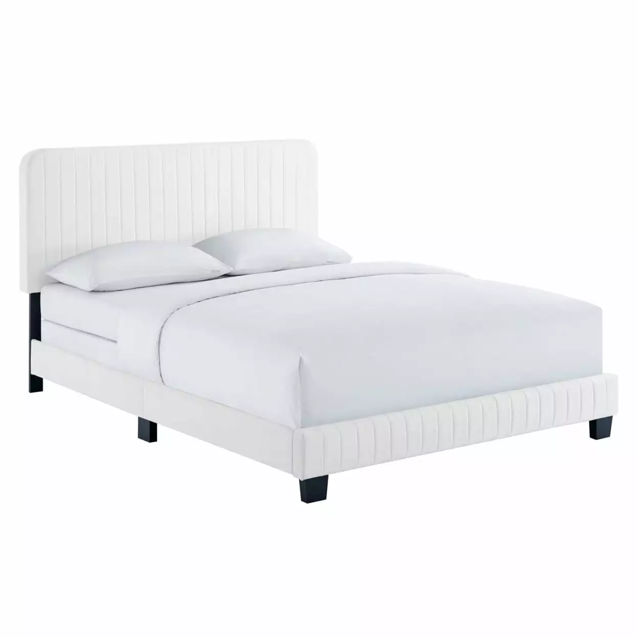 Modway Celine Channel Tufted Velvet Twin Bed White
