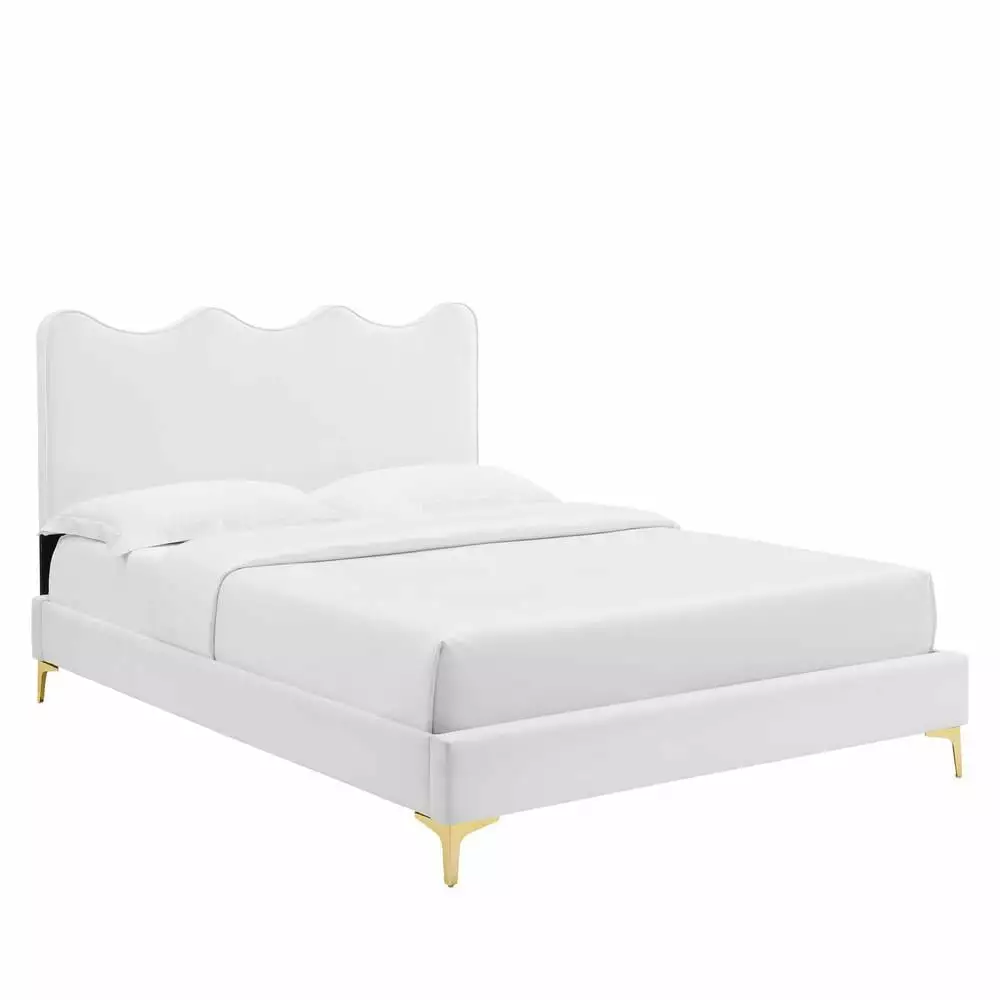 White Modway Current Modern Velvet Twin Platform Bed Functionality Design