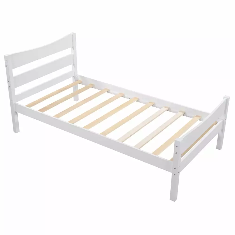 White Twin Platform Bed Frame Headboard Footboard Solid Wood Slats Kids Teens Adults No Box Spring Segmart