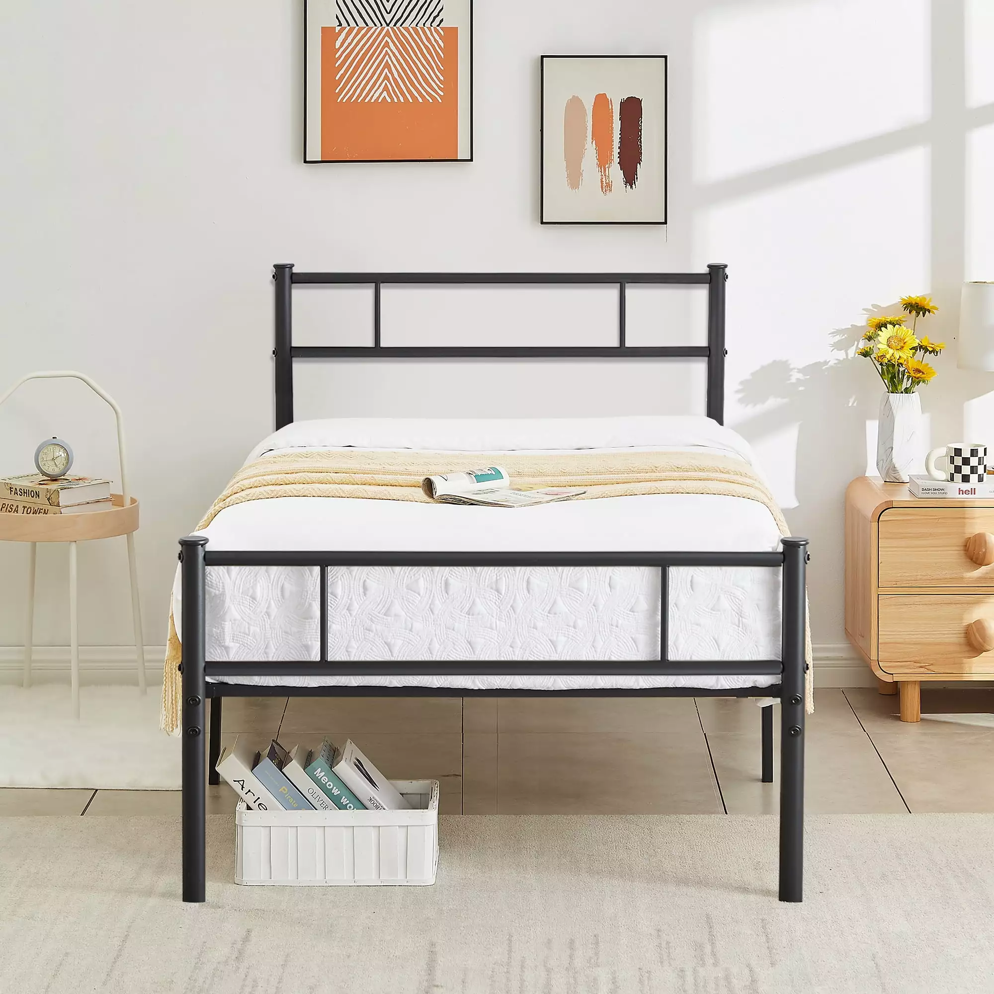 VECELO Twin Bed Frame Headboard and Footboard, Metal Platform Bed Frame No Box Spring Needed, Easy Assembly, Black