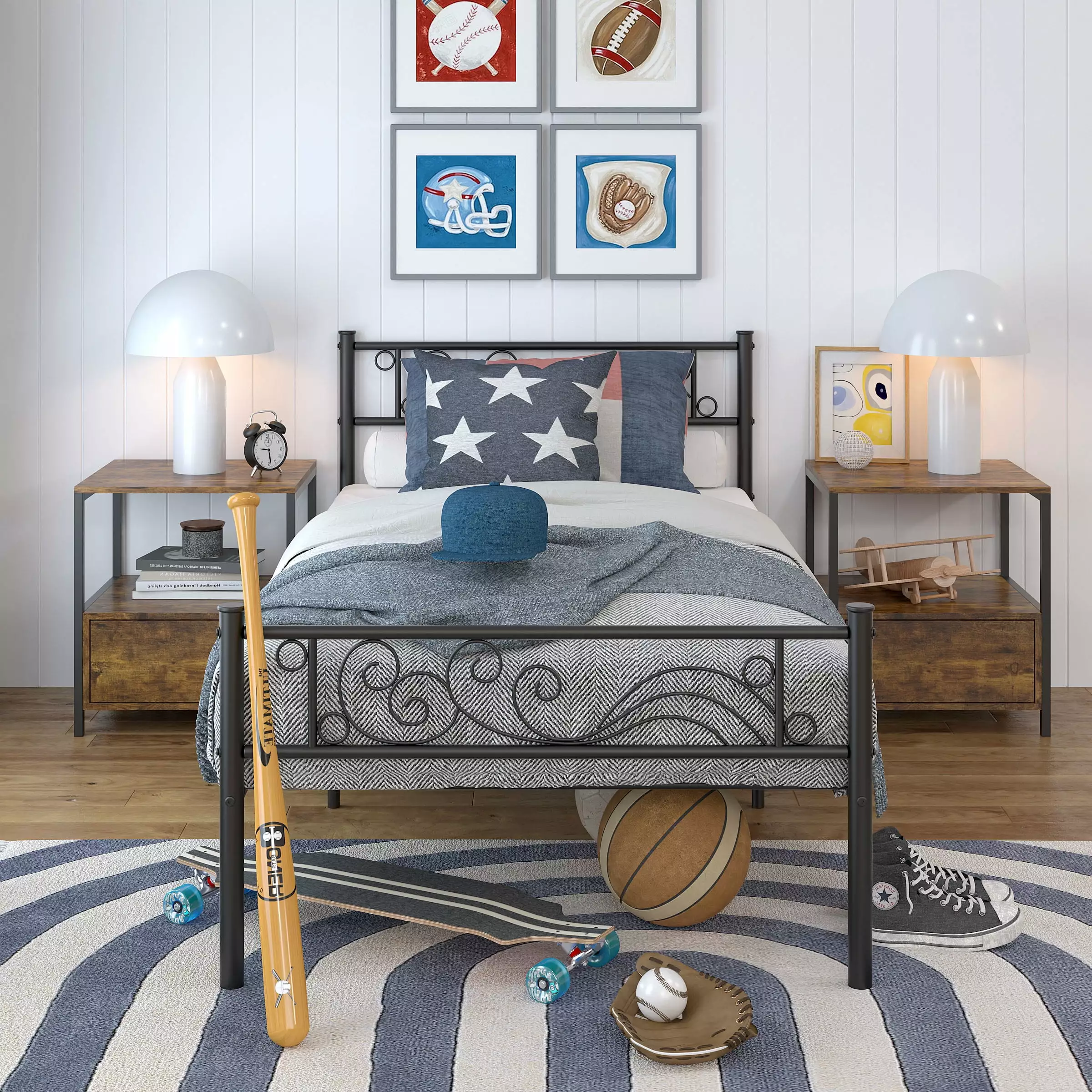 Yoneston Twin Size Metal Platform Bed Frame Headboard Footboard Boys Kids Adults Black