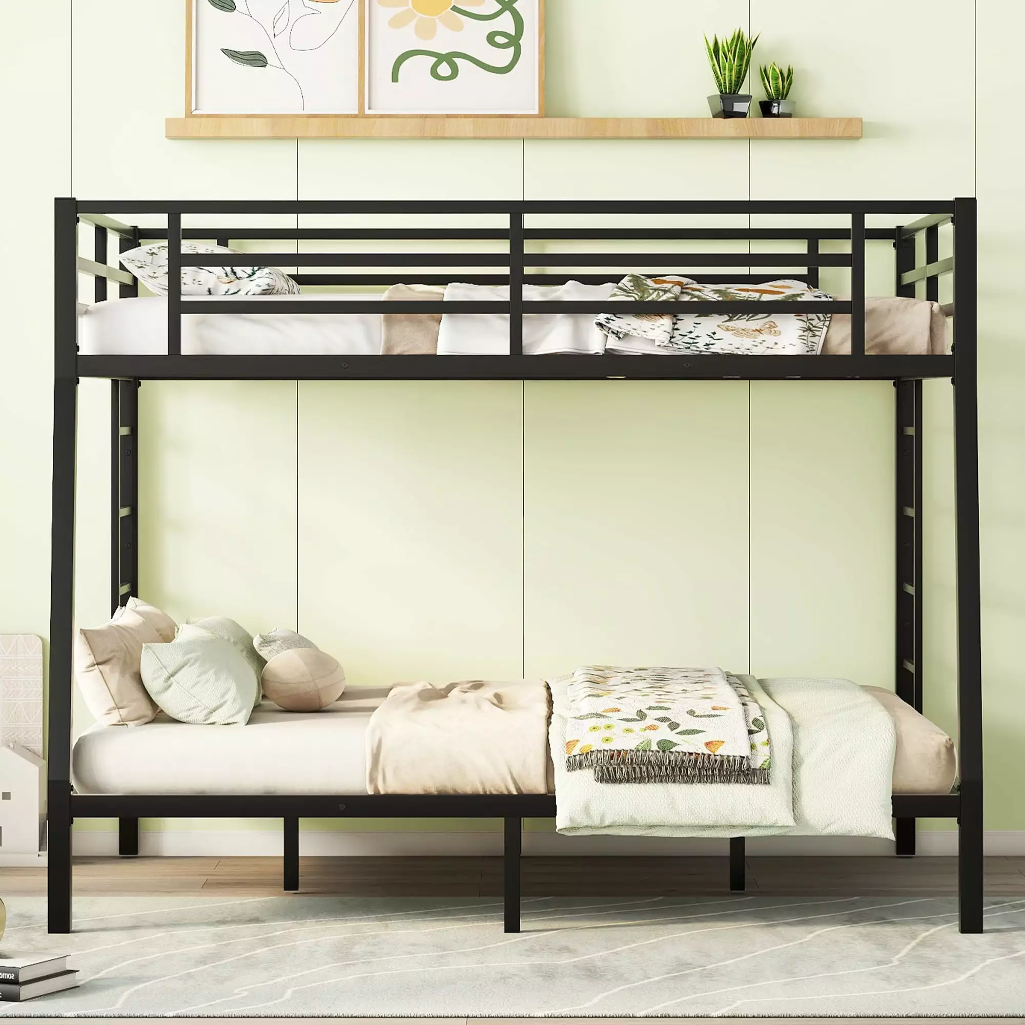 Bellemave Metal Bunk Bed Twin XL over Queen Bunk Bed Frame 2 Built- Ladders Kids Teens Adults Black