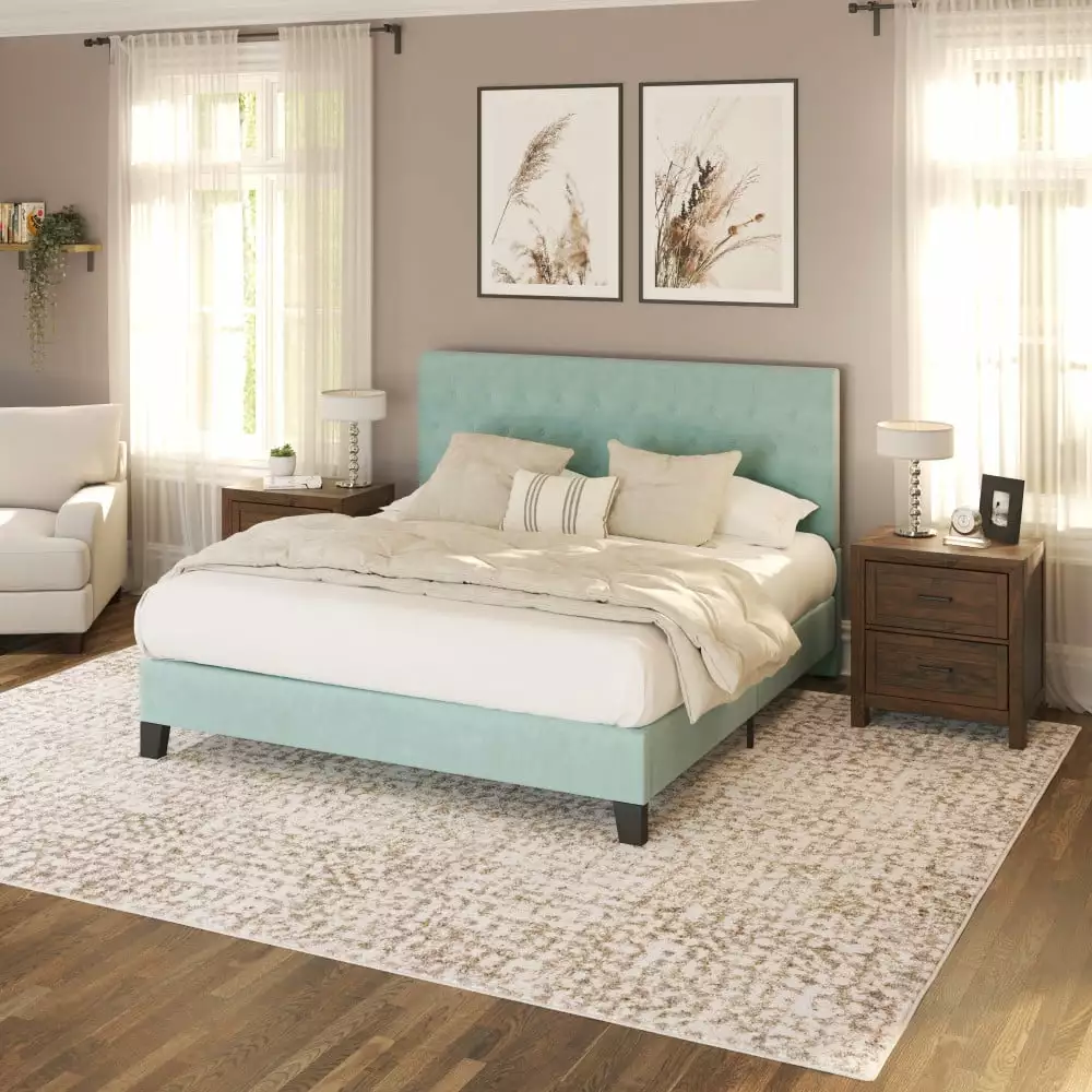 Artum Hill Piper Light Blue Full Upholstered Bed Tufted Headboard Bedroom