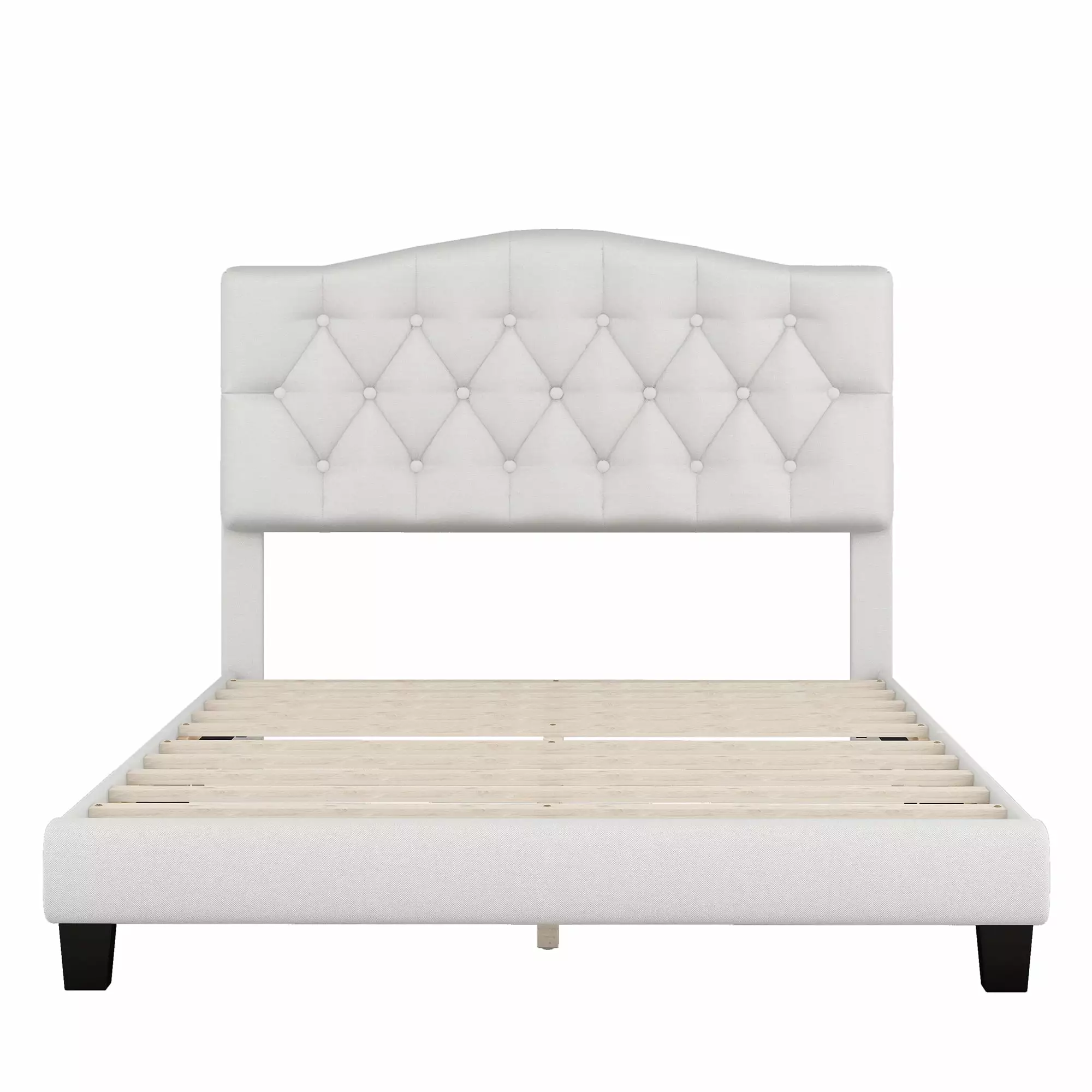 BTMWAY Upholstered Platform Bed Full Bed Frame Headboard and Solid Wood Frame No Box Spring Needed Modern Linen Full Size ...