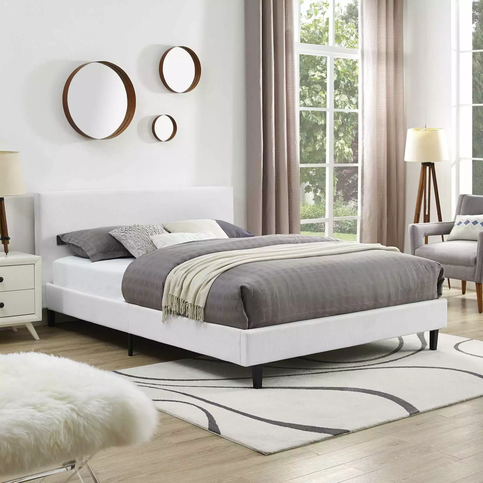 Anya Full Fabric Bed MOD-5418-WHI - Modern Upholstered Bed Frame Modway